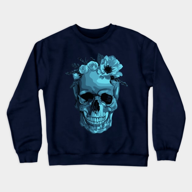 Skull With Flower Crown Crewneck Sweatshirt by Slightly Unhinged